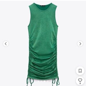 ZARA Green Ruched Tank Dress